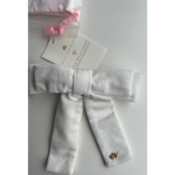 Lele Sadoughi Velvet Bow Barrette White Gold Logo NWT
